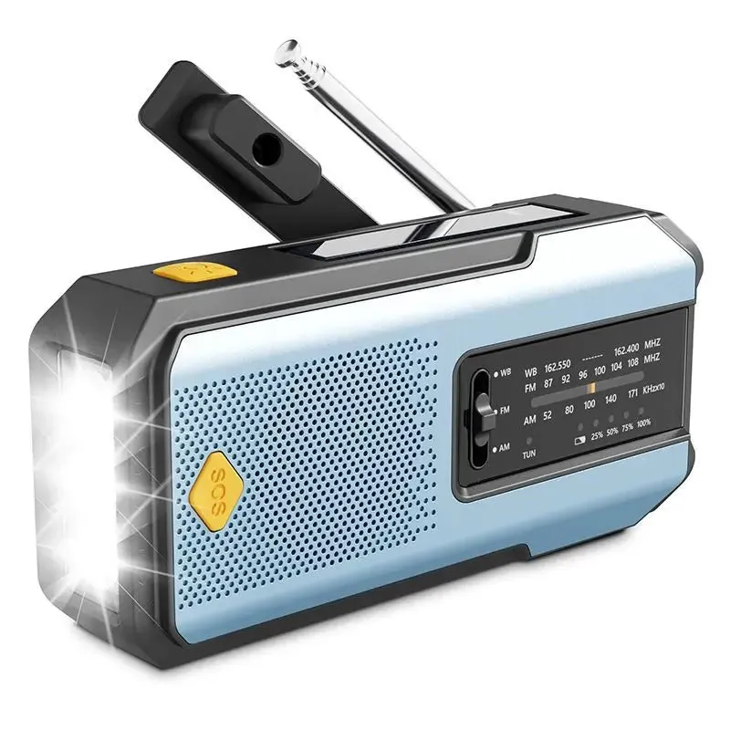 Multifunctional Solar USB Charging Radio - FM, AM, WB Emergency with LED Flashlight & Power Bank (2000mAh)