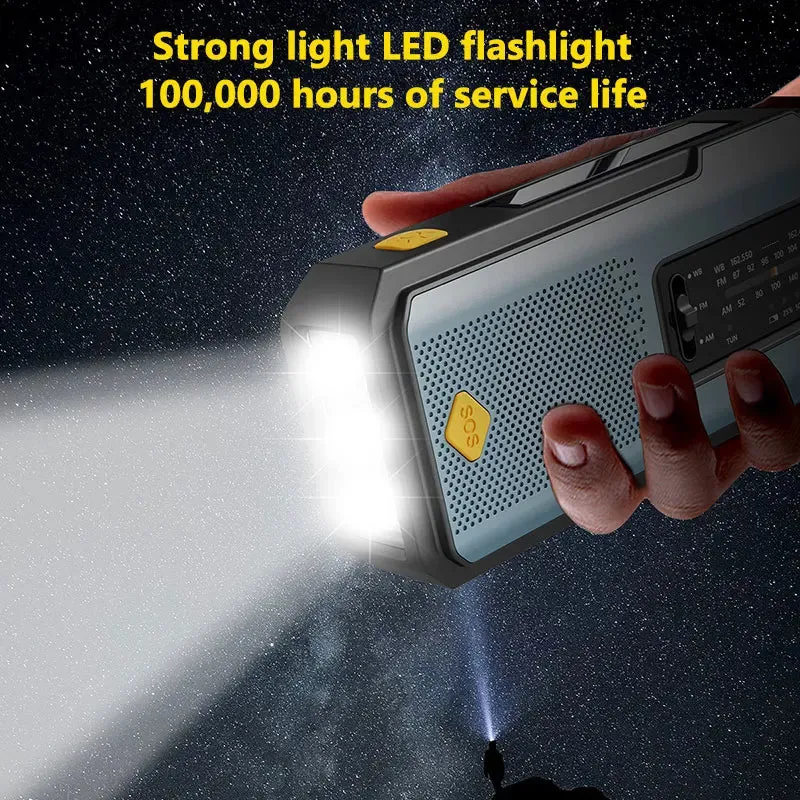 Multifunctional Solar USB Charging Radio - FM, AM, WB Emergency with LED Flashlight & Power Bank (2000mAh)