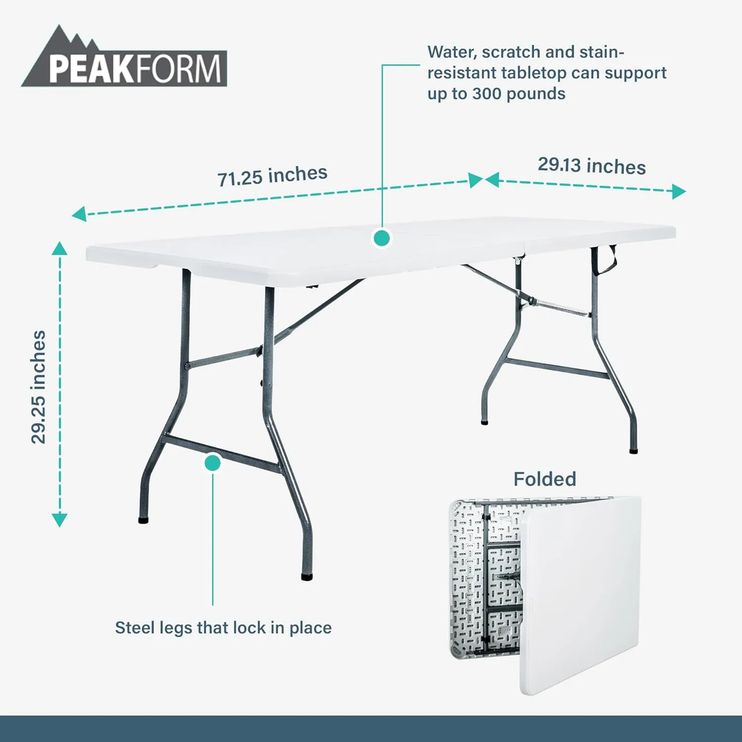 Multipurpose Banquet Fold-in-Half Table Lightweight Durable Desk with Secure Base for Indoor and Outdoor Events, 6 Foot, White