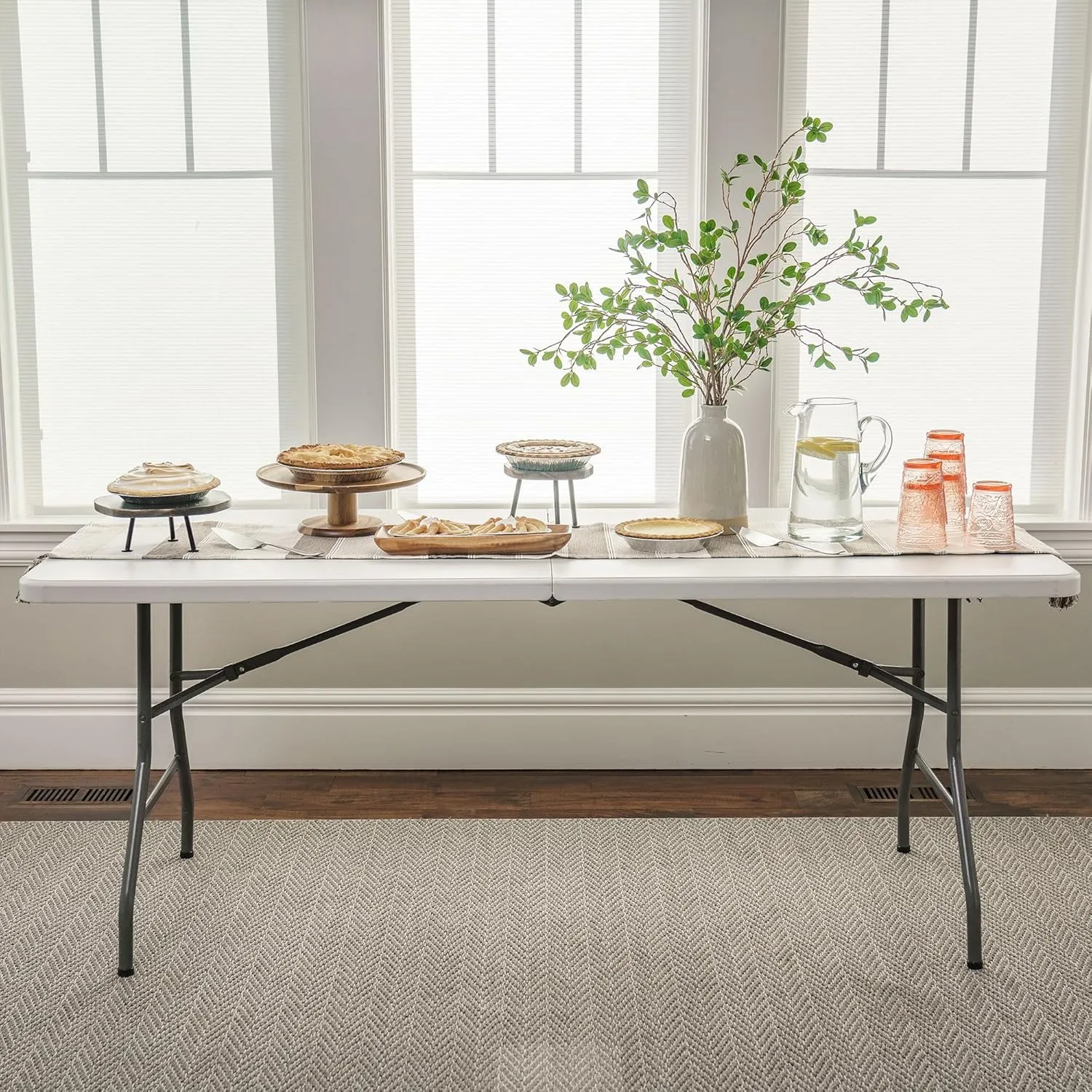 Multipurpose Banquet Fold-in-Half Table Lightweight Durable Desk with Secure Base for Indoor and Outdoor Events, 6 Foot, White