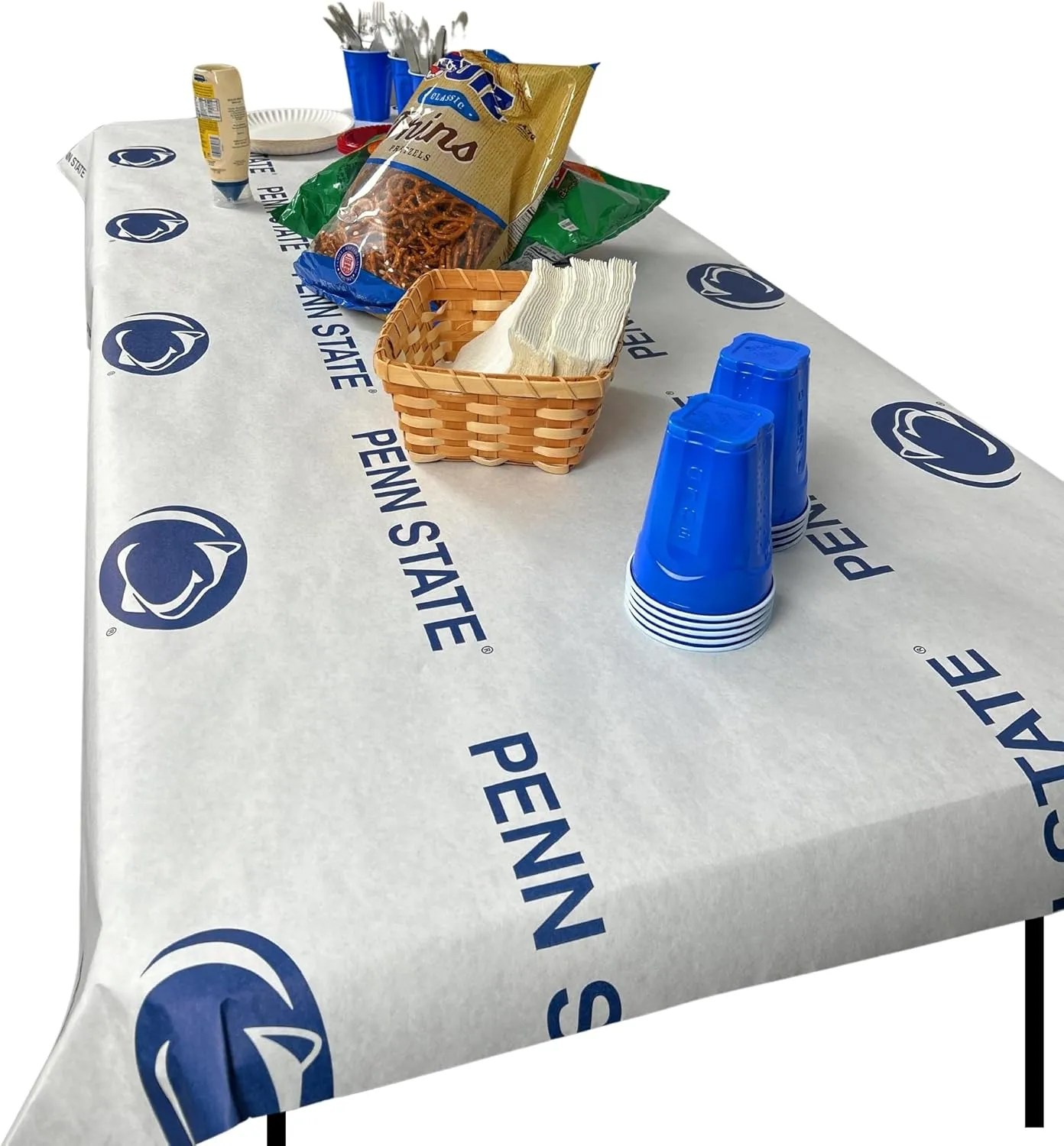 N. F. String & Son, Inc. NCAA The Penn State University Table Covers, Value Pack, 4 Table Covers, 40in. Wide x 9ft. Long, White Kraft Paper (Penn State Navy)