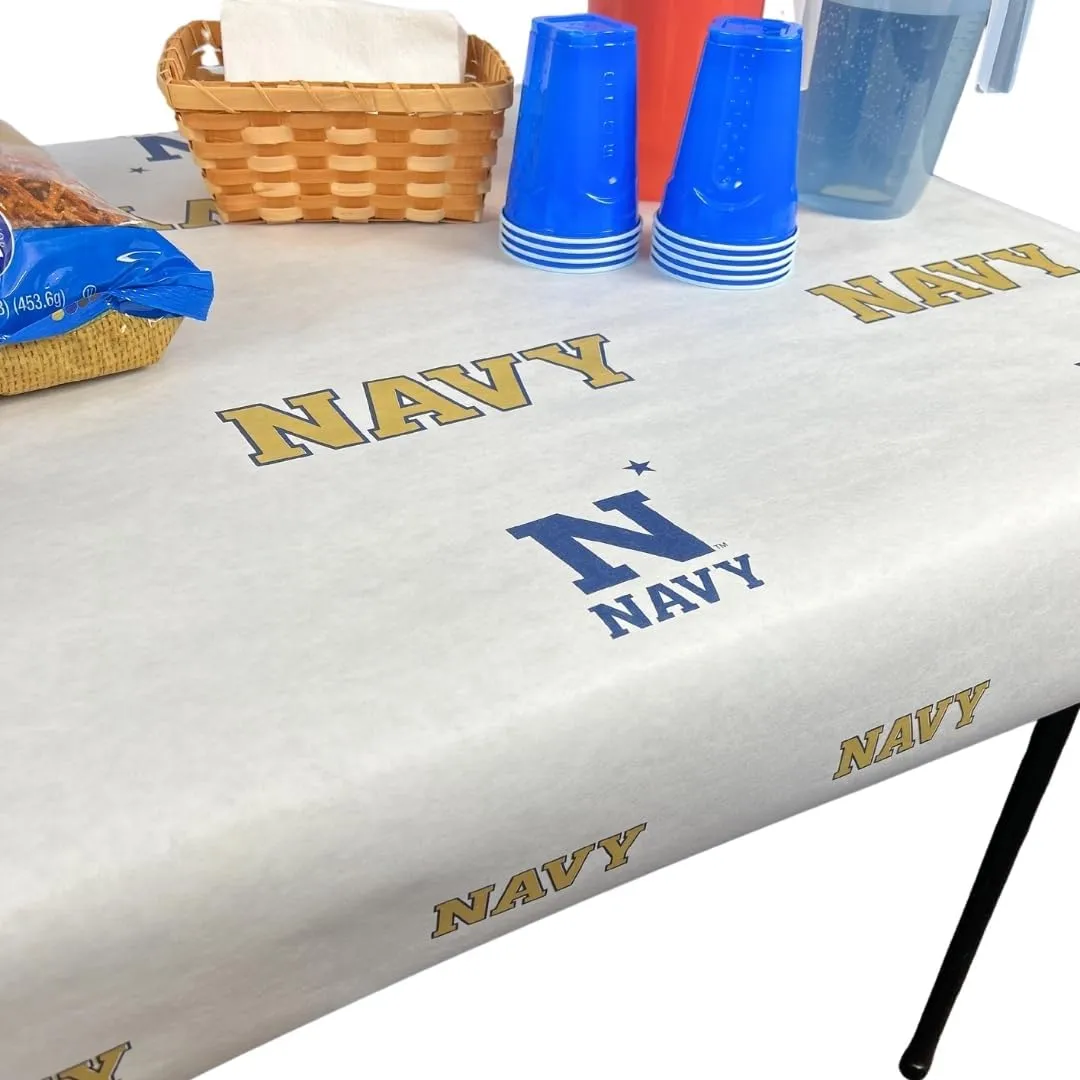 N. F. String & Son, Inc. United States Naval Academy Paper Table Covers, Value Pack, 4 Table Covers, 40in. Wide x 9ft. Long, White Kraft Paper (Navy)