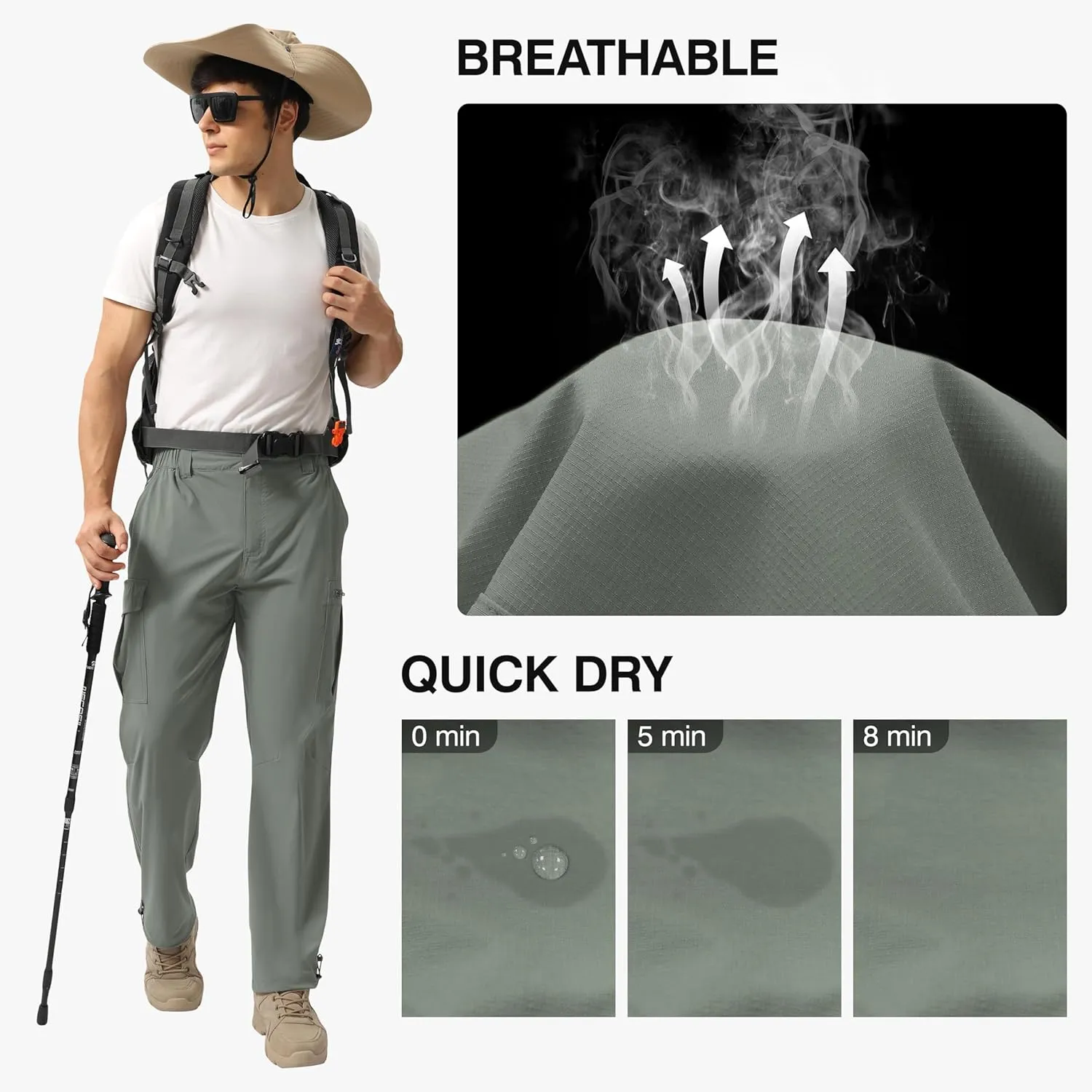 NATUVENIX Hiking Pants Men Lightweight Mens Travel Pants Quick Dry Cargo Pants for Men Stretch Work Pants Water Resistant
