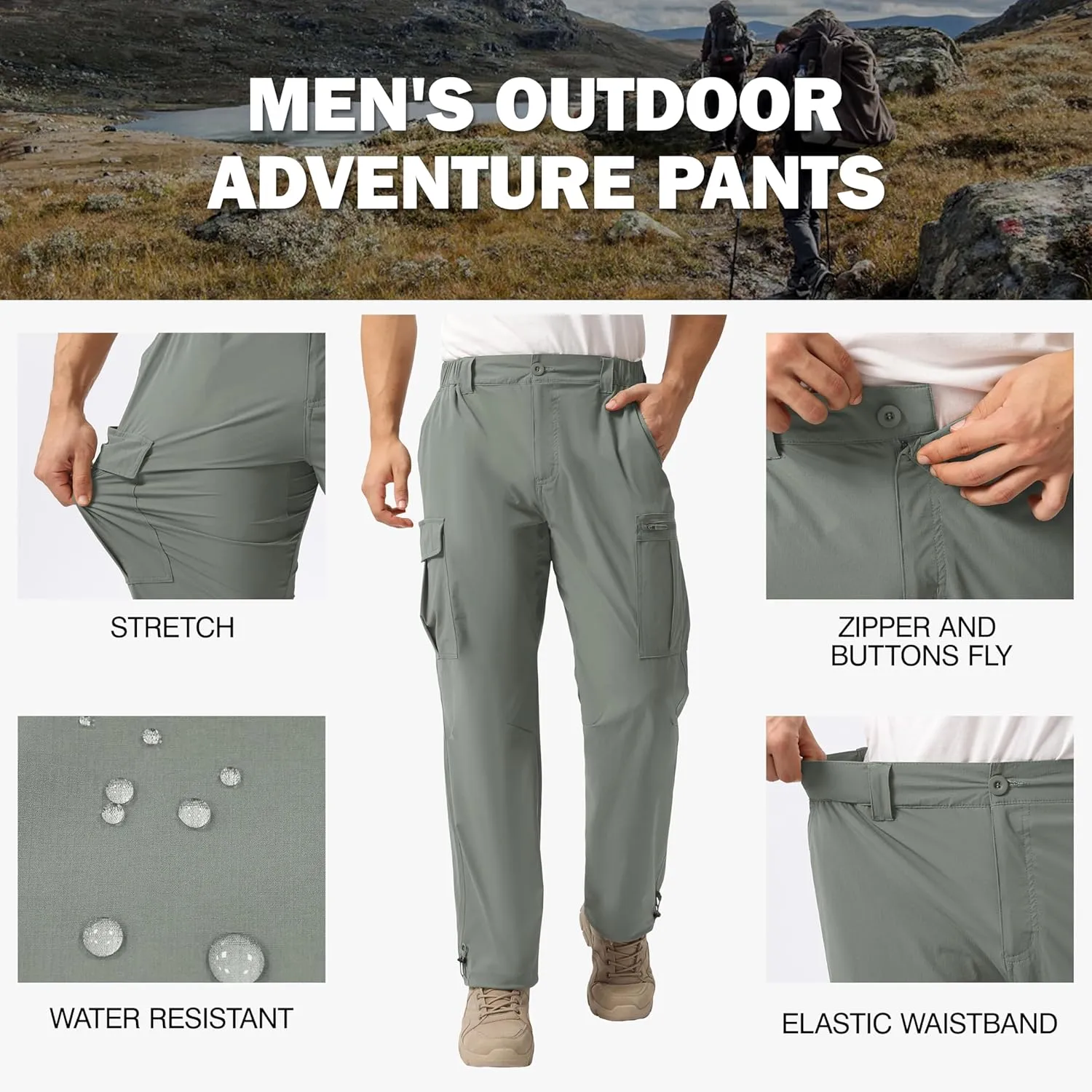 NATUVENIX Hiking Pants Men Lightweight Mens Travel Pants Quick Dry Cargo Pants for Men Stretch Work Pants Water Resistant
