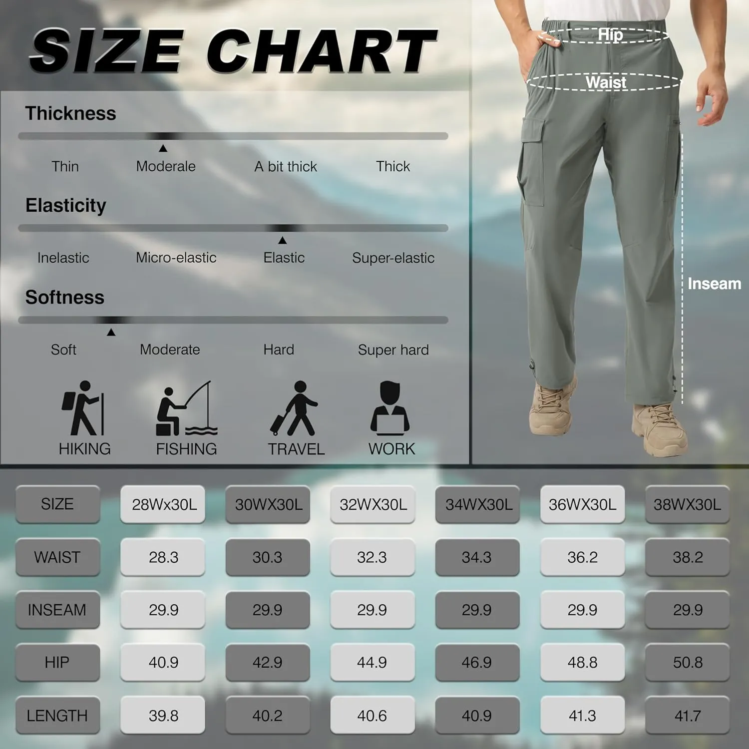 NATUVENIX Hiking Pants Men Lightweight Mens Travel Pants Quick Dry Cargo Pants for Men Stretch Work Pants Water Resistant