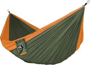 Neolite Double Camping Hammock - Lightweight Portable Nylon Parachute Hammock for Backpacking, Travel, Beach, Yard. Hammock Straps & Steel Carabiners Included (Orange/Olive Green)