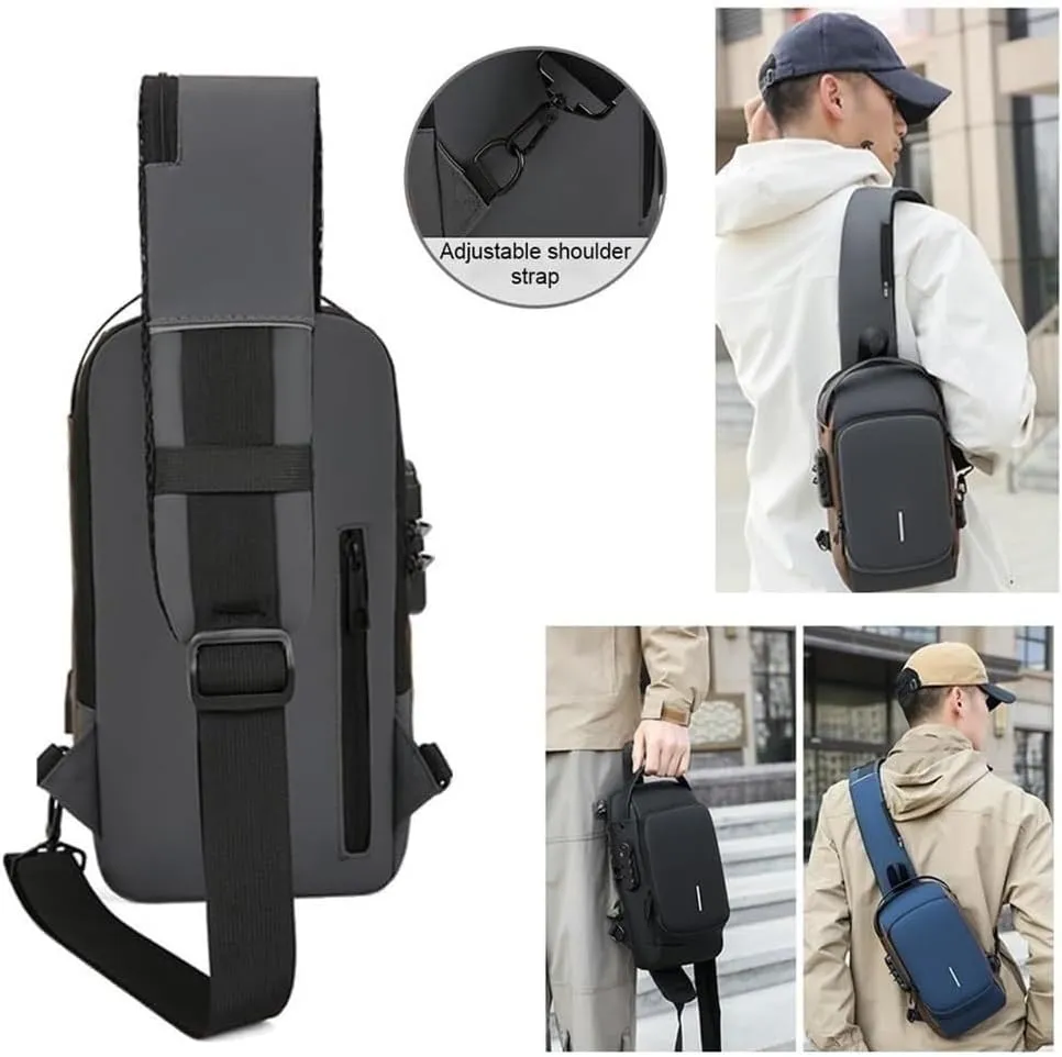 New Carbon Fiber Streamline Anti-Theft Sling Bag, Waterproof Sport Sling with USB Port for Hiking, Walking(Blue)