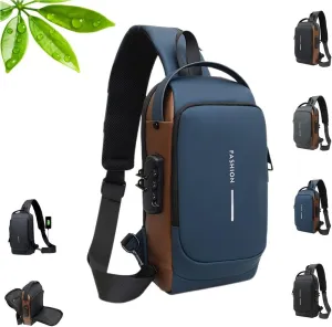 New Carbon Fiber Streamline Anti-Theft Sling Bag, Waterproof Sport Sling with USB Port for Hiking, Walking(Blue)