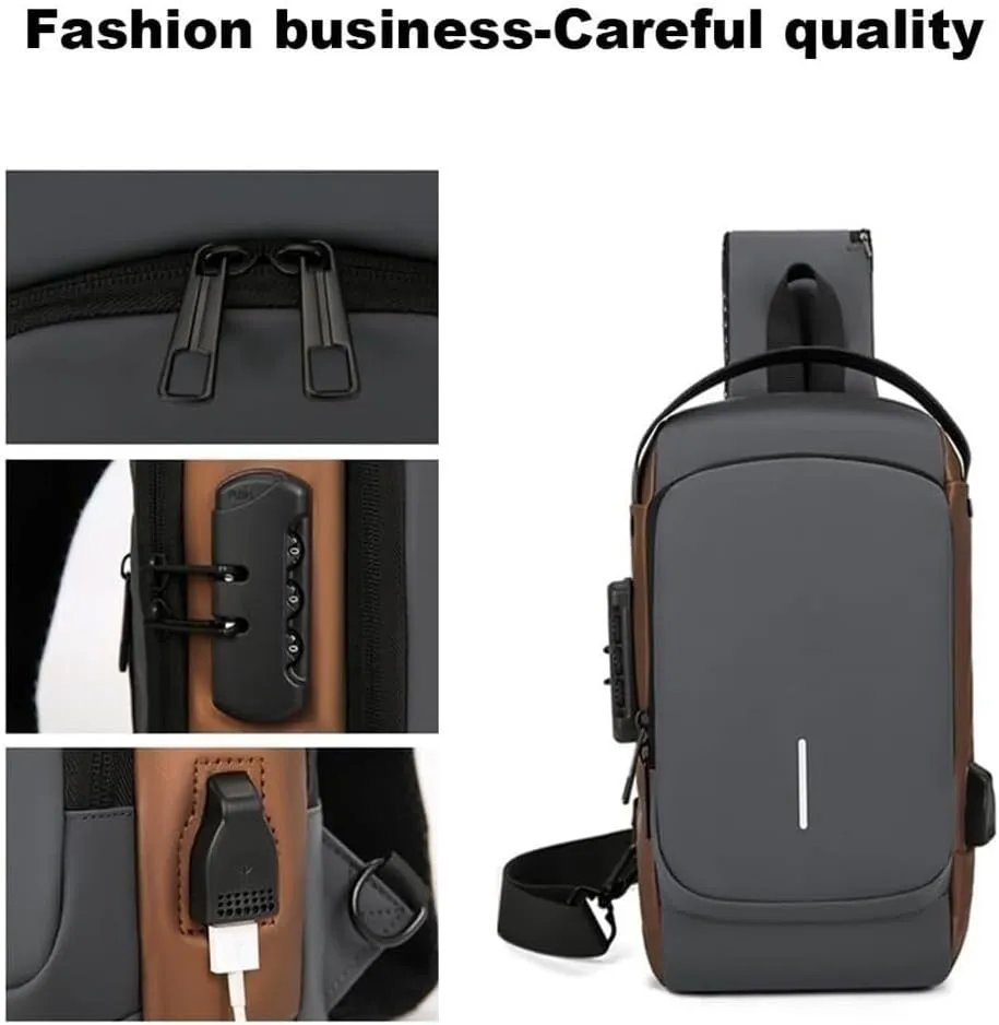 New Carbon Fiber Streamline Anti-Theft Sling Bag, Waterproof Sport Sling with USB Port for Hiking, Walking(Blue)