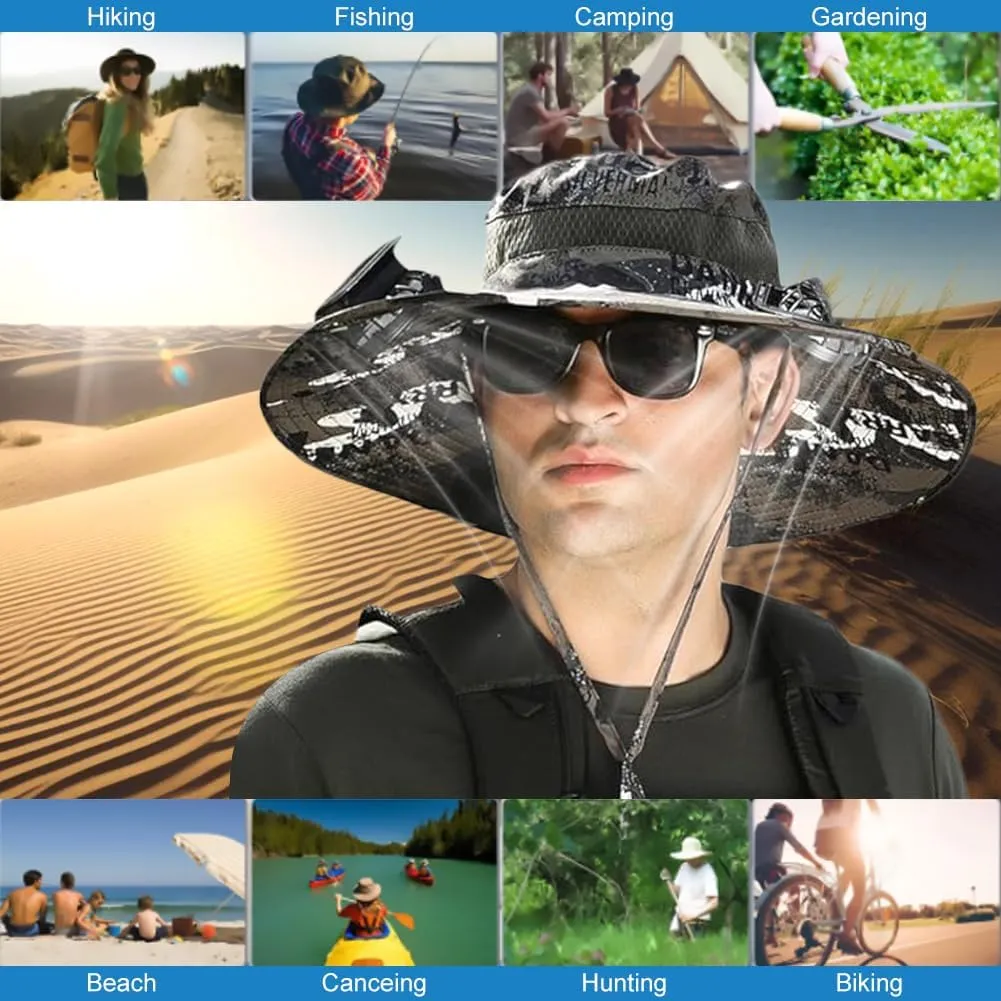 New Solar Fan Hat Sun Fishing Hat for Men Women with Solar Powered Panel Fans Built in Hiking Hats and Sunblock Sleeves