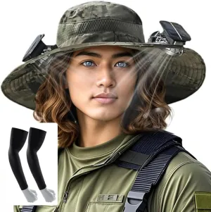 New Solar Fan Hat Sun Fishing Hat for Men Women with Solar Powered Panel Fans Built in Hiking Hats and Sunblock Sleeves