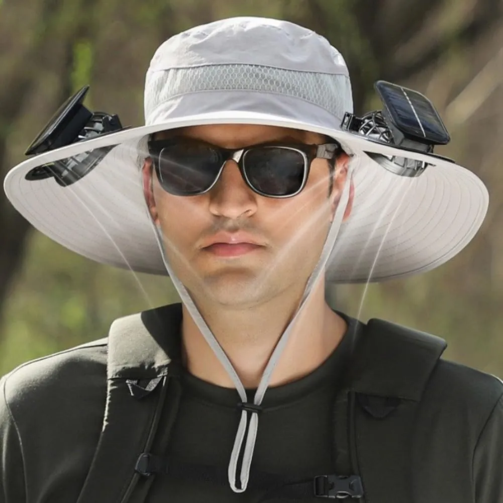 New Solar Fan Hat Sun Fishing Hat for Men Women with Solar Powered Panel Fans Built in Hiking Hats and Sunblock Sleeves