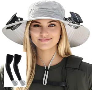 New Solar Fan Hat Sun Fishing Hat for Men Women with Solar Powered Panel Fans Built in Hiking Hats and Sunblock Sleeves