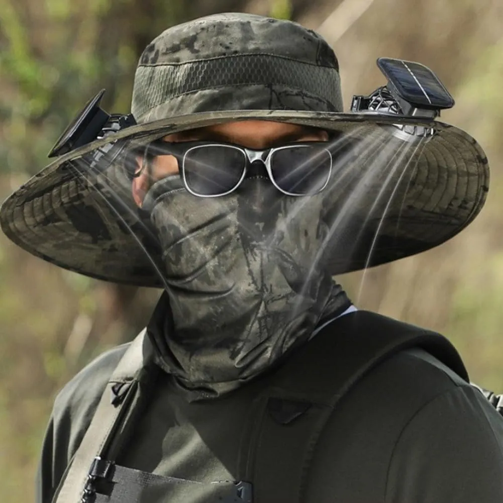 New Solar Fan Hat Sun Fishing Hat for Men Women with Solar Powered Panel Fans Built in Hiking Hats and Sunblock Sleeves