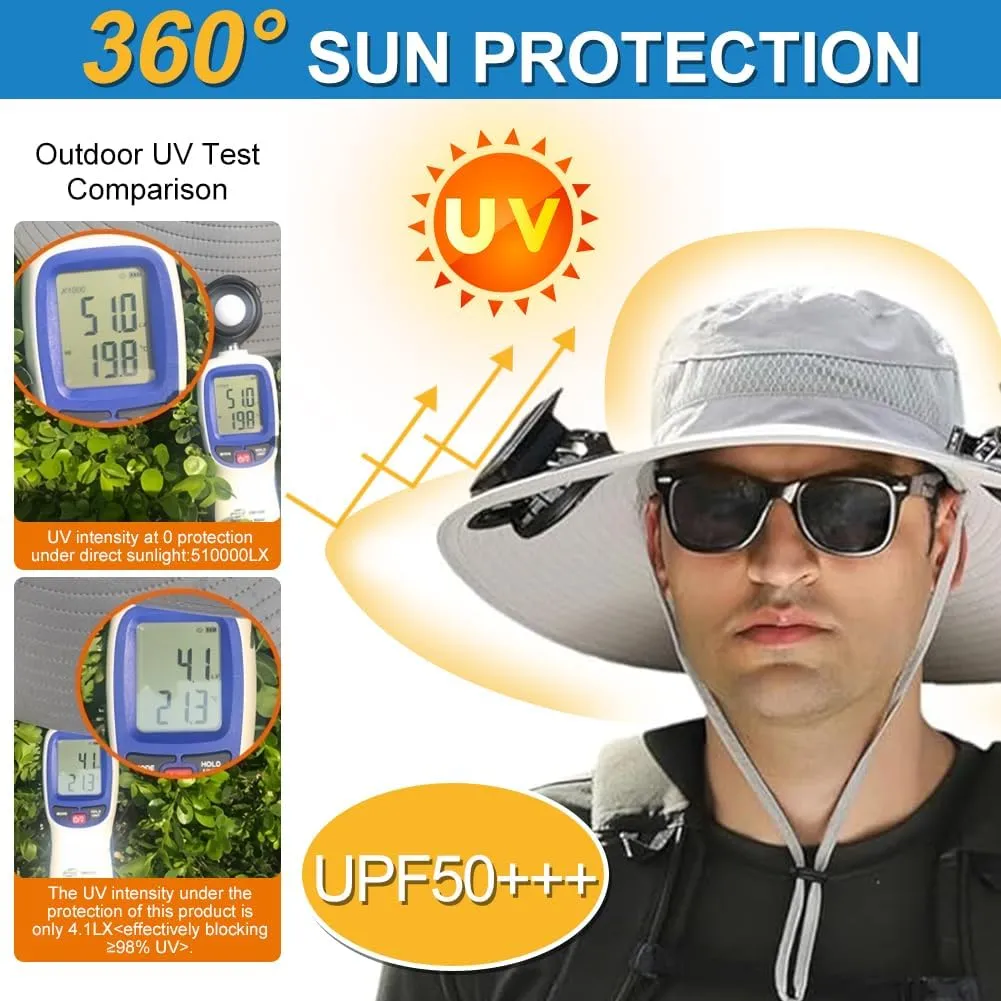 New Solar Fan Hat Sun Fishing Hat for Men Women with Solar Powered Panel Fans Built in Hiking Hats and Sunblock Sleeves