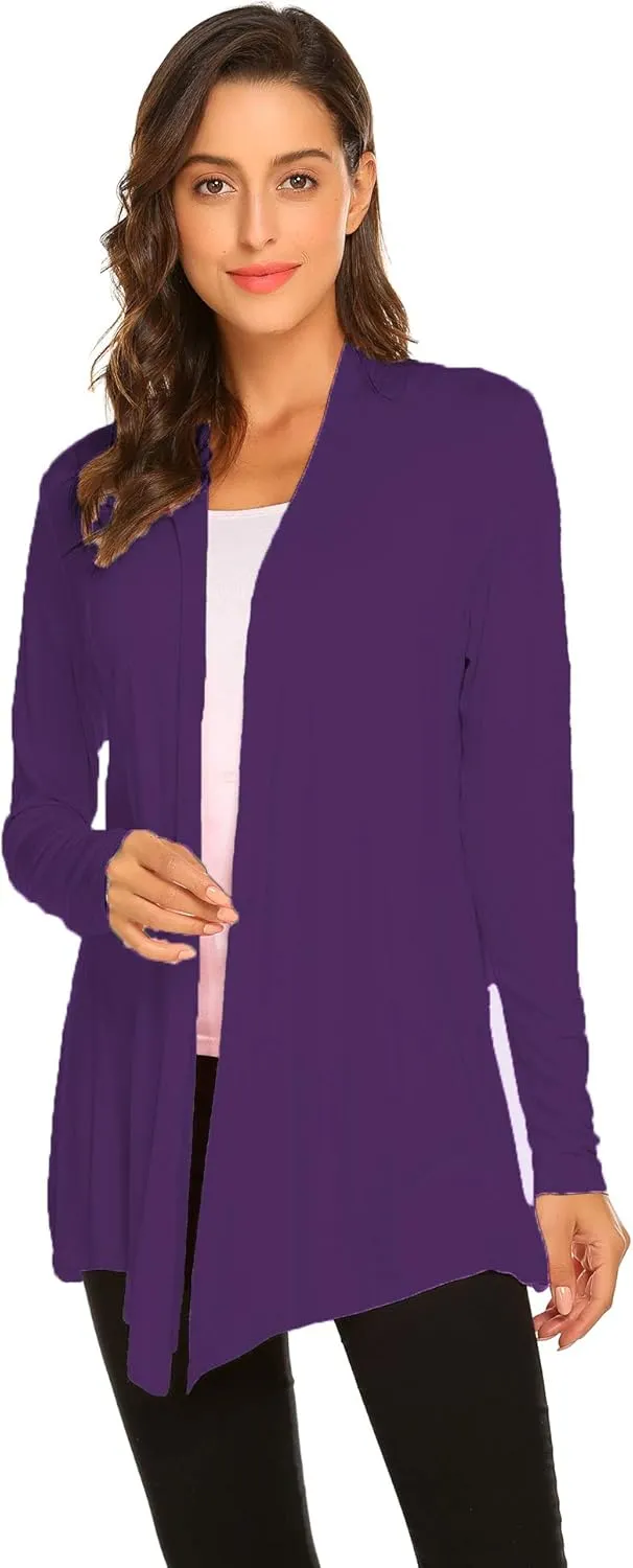 Newchoice Womens Casual Lightweight Long Sleeve Cardigan Soft Drape Open Front Fall Dusters (S-3XL)