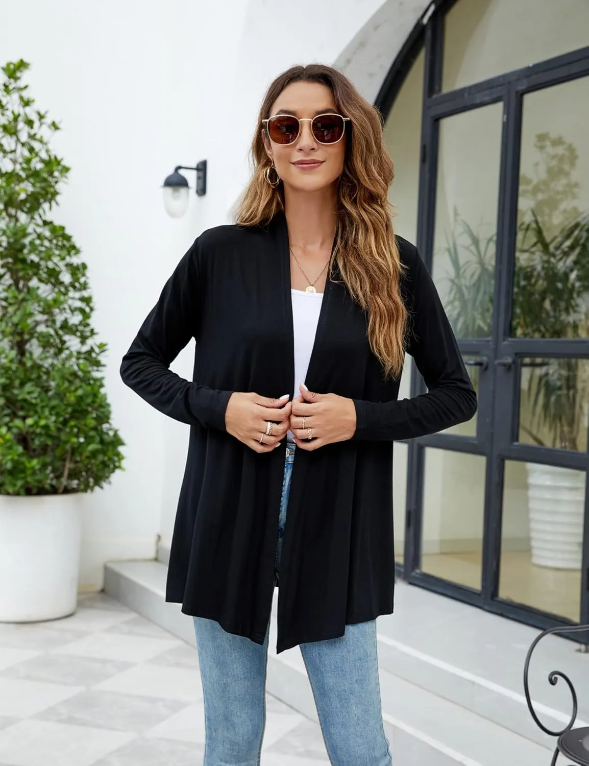 Newchoice Womens Casual Lightweight Long Sleeve Cardigan Soft Drape Open Front Fall Dusters (S-3XL)