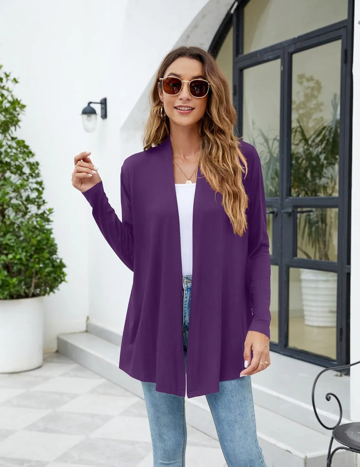Newchoice Womens Casual Lightweight Long Sleeve Cardigan Soft Drape Open Front Fall Dusters (S-3XL)
