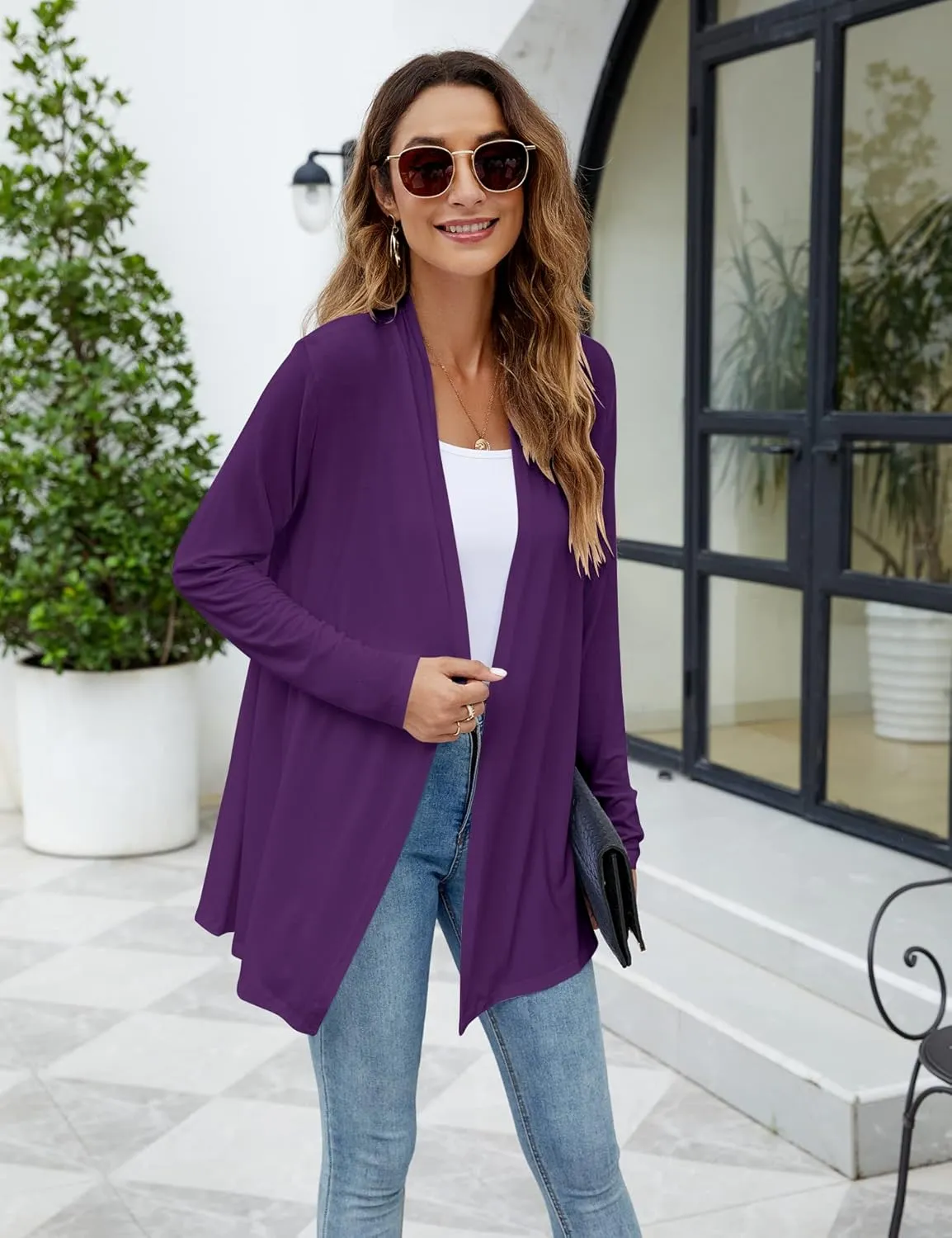 Newchoice Womens Casual Lightweight Long Sleeve Cardigan Soft Drape Open Front Fall Dusters (S-3XL)