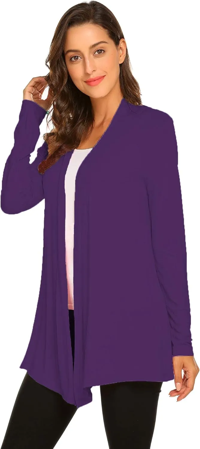 Newchoice Womens Casual Lightweight Long Sleeve Cardigan Soft Drape Open Front Fall Dusters (S-3XL)