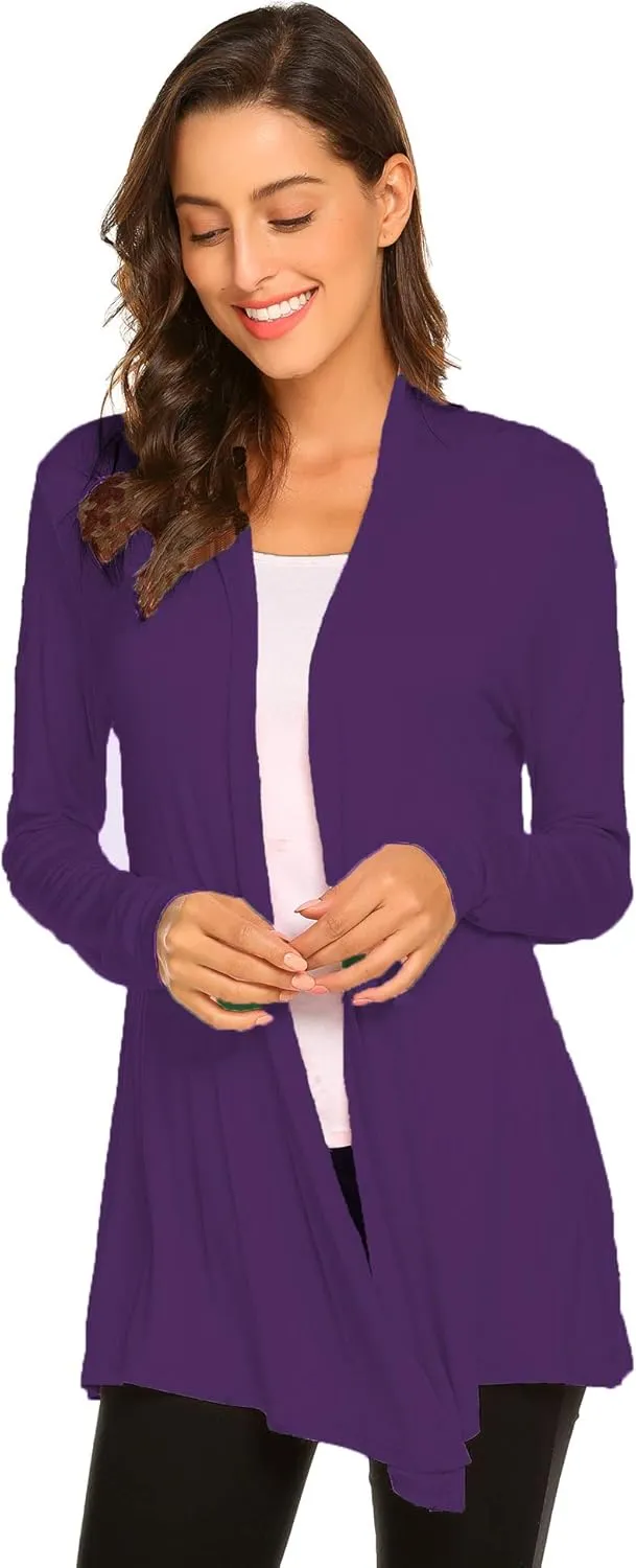 Newchoice Womens Casual Lightweight Long Sleeve Cardigan Soft Drape Open Front Fall Dusters (S-3XL)