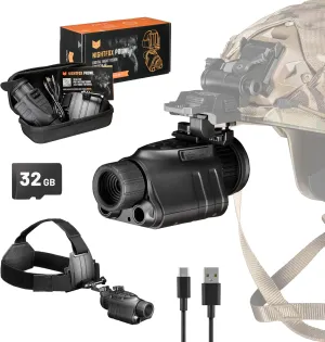 Night Vision Monocular - Nightfox Prowl Night Vision Goggles, Head or Helmet Mounted, 1x Magnification NVG, 1080p Video Recording, Stealth Infrared 940nm IR, Tactical Digital NODs for Airsoft, Hunting