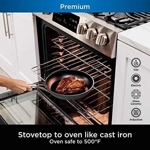 Ninja C30628 Foodi NeverStick Premium 11-Inch Square Griddle Pan, Hard-Anodized, Nonstick, Durable & Oven Safe to 500°F, Slate Grey