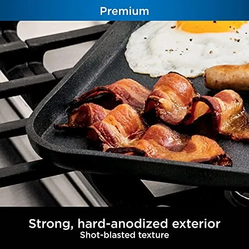 Ninja C30628 Foodi NeverStick Premium 11-Inch Square Griddle Pan, Hard-Anodized, Nonstick, Durable & Oven Safe to 500°F, Slate Grey