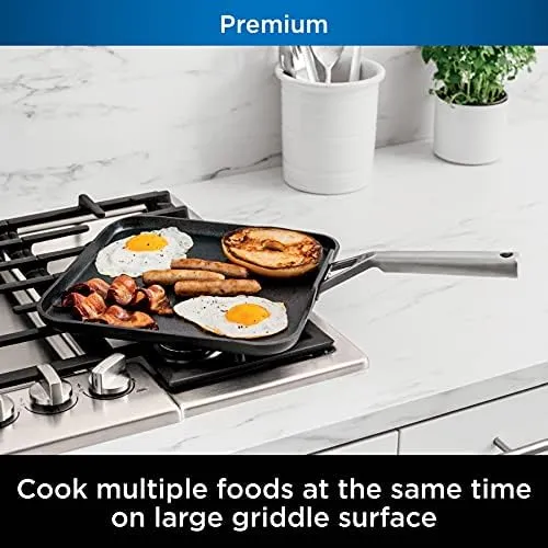 Ninja C30628 Foodi NeverStick Premium 11-Inch Square Griddle Pan, Hard-Anodized, Nonstick, Durable & Oven Safe to 500°F, Slate Grey