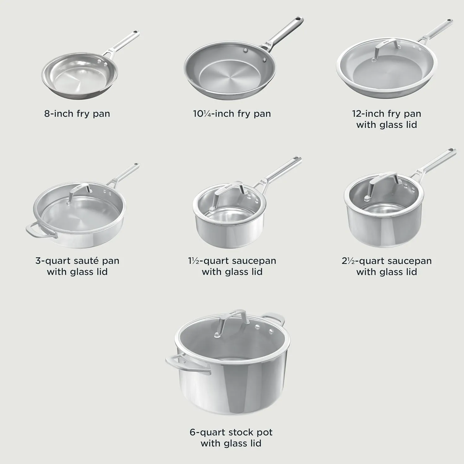 Ninja EverClad Stainless Steel Cookware 12 Piece Pots & Pans Set, All Stovetops & Induction, Oven Safe to 600°F, Tri-Ply Commercial-Grade, C99012