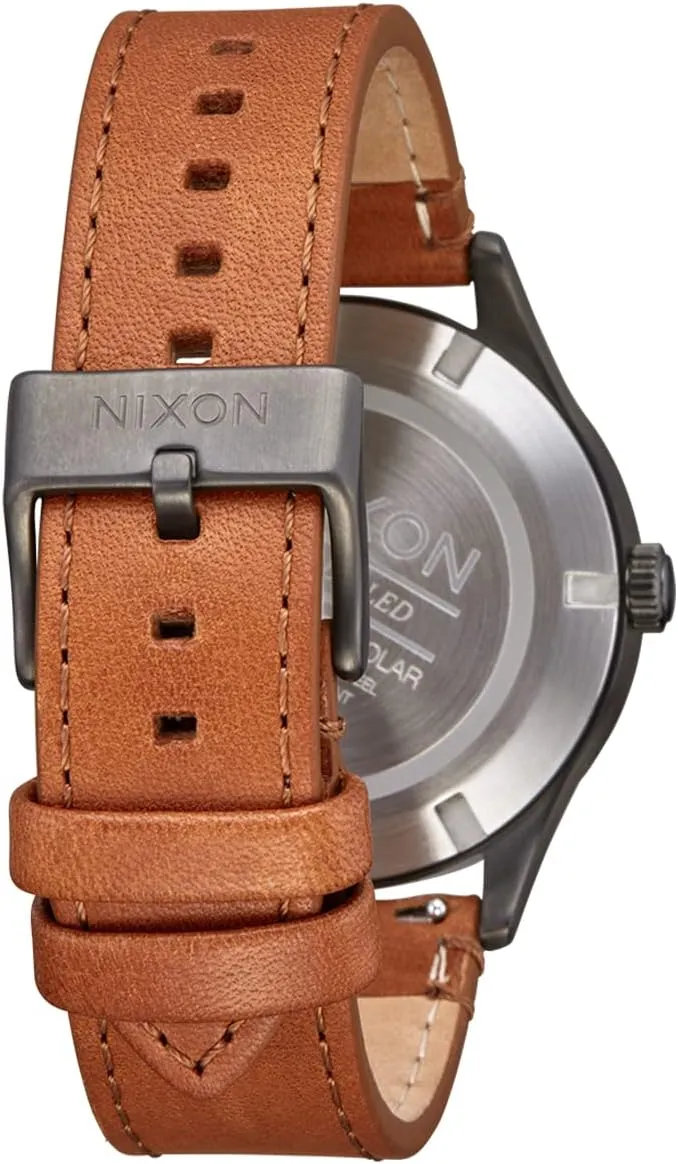 NIXON Sentry Solar A1347-100m Water Resistant Stainless Steel Solar Powered Analog Watch (40 mm Watch Face, 20-18 mm Custom Tapered Genuine Leather Band)