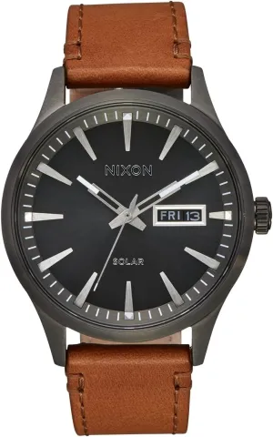 NIXON Sentry Solar A1347-100m Water Resistant Stainless Steel Solar Powered Analog Watch (40 mm Watch Face, 20-18 mm Custom Tapered Genuine Leather Band)