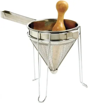 Norpro 642 Stainless Steel Chinois with Stand and Pestle Set, Bouillon Strainer, Jelly Strainer, China Cap