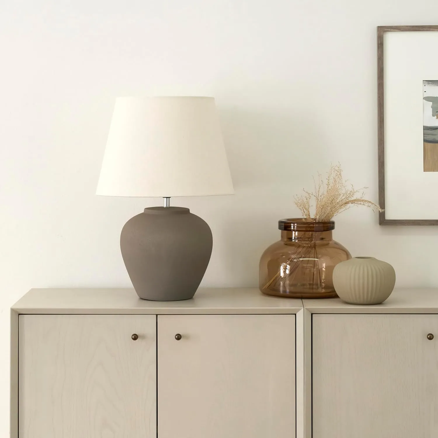Nourison 20" Brown Ceramic Pot Table Lamp for Bedroom, Living Room, Console, Entryway
