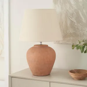 Nourison 20" Rustic Terracotta Ceramic Pot Table Lamp for Bedroom, Living Room, Console, Entryway