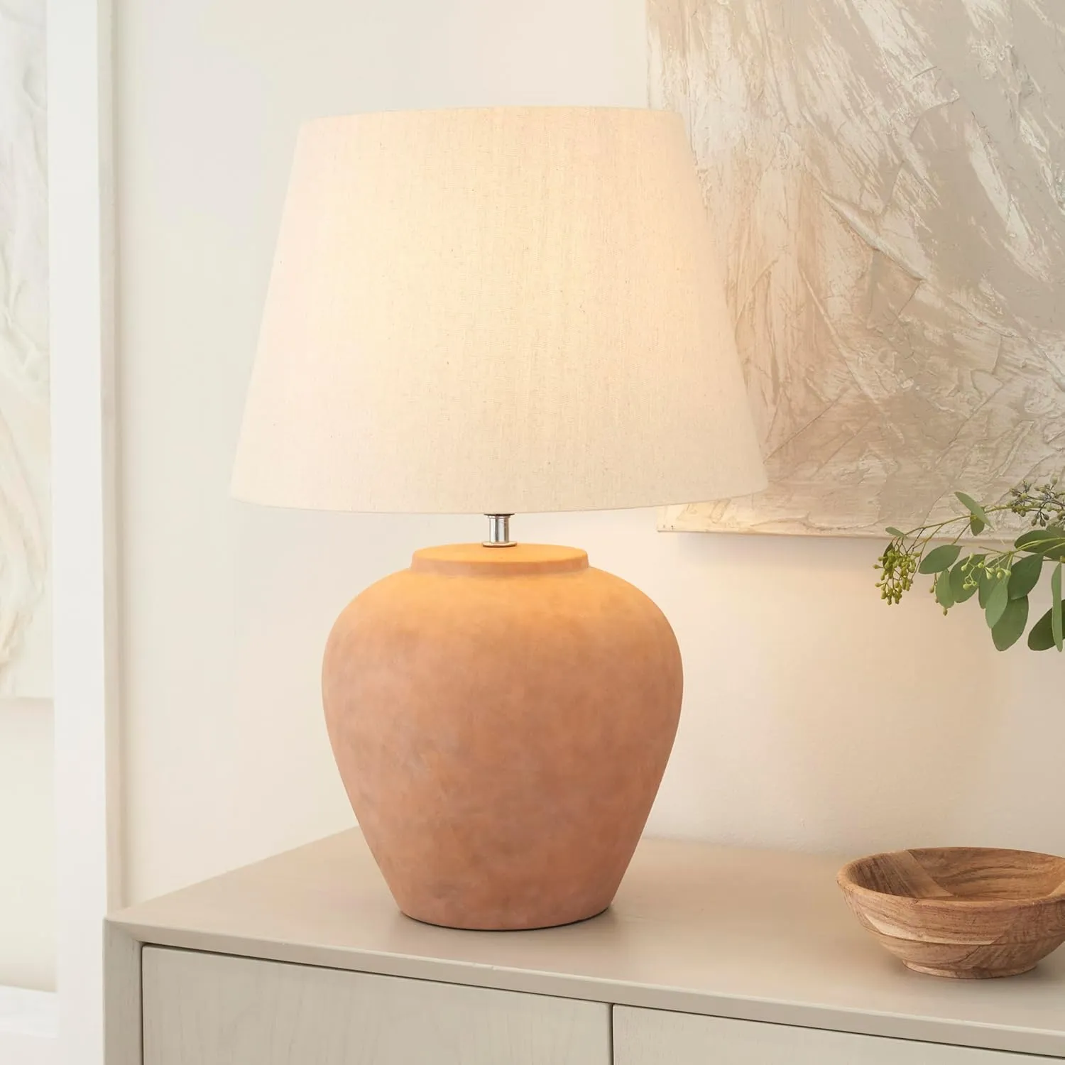 Nourison 20" Rustic Terracotta Ceramic Pot Table Lamp for Bedroom, Living Room, Console, Entryway