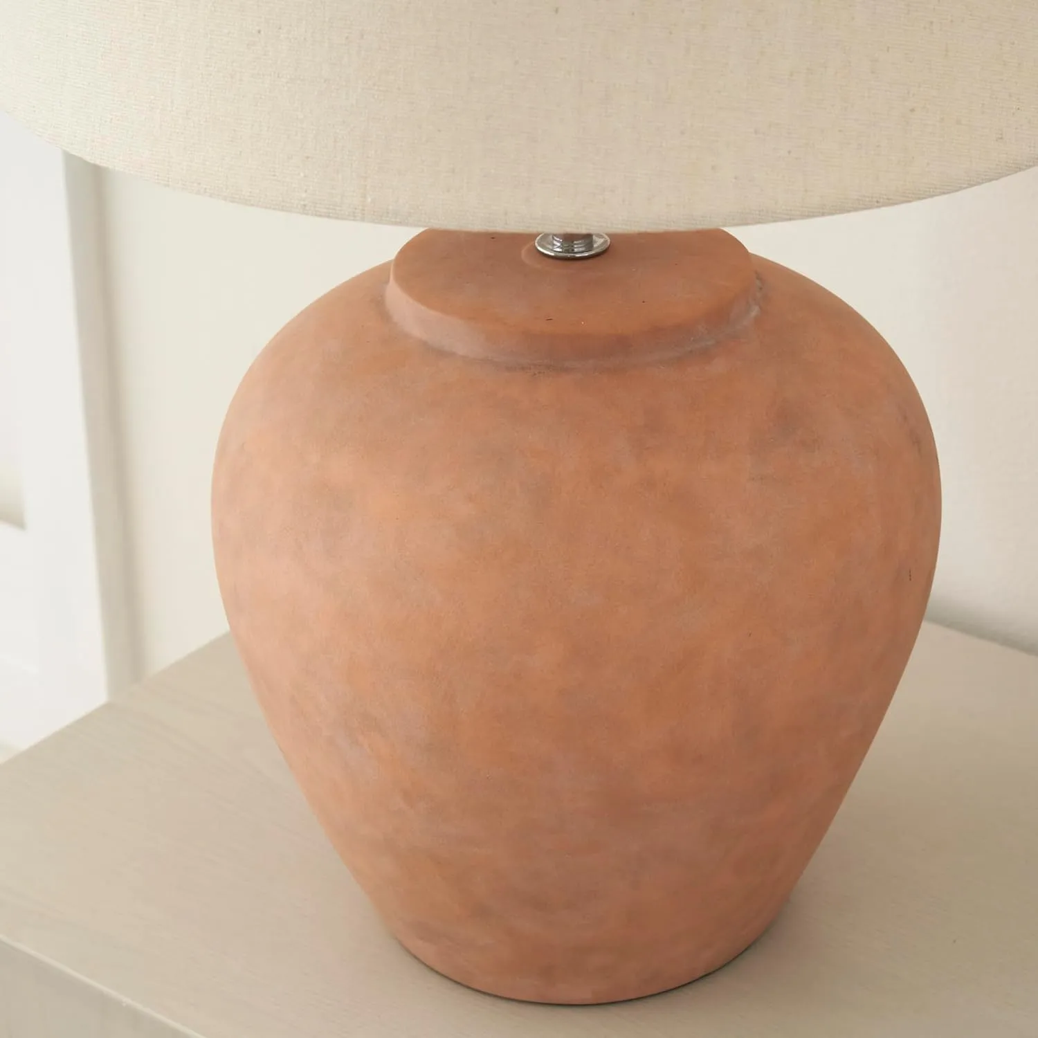 Nourison 20" Rustic Terracotta Ceramic Pot Table Lamp for Bedroom, Living Room, Console, Entryway