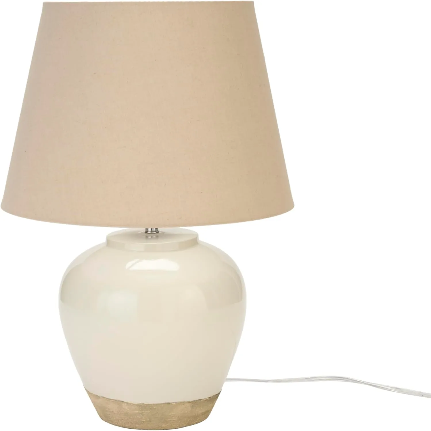 Nourison 20" White/Sand Farmhouse Ceramic Pot Table Lamp for Bedroom, Living Room, Console, Entryway