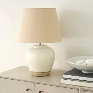 Nourison 20" White/Sand Farmhouse Ceramic Pot Table Lamp for Bedroom, Living Room, Console, Entryway