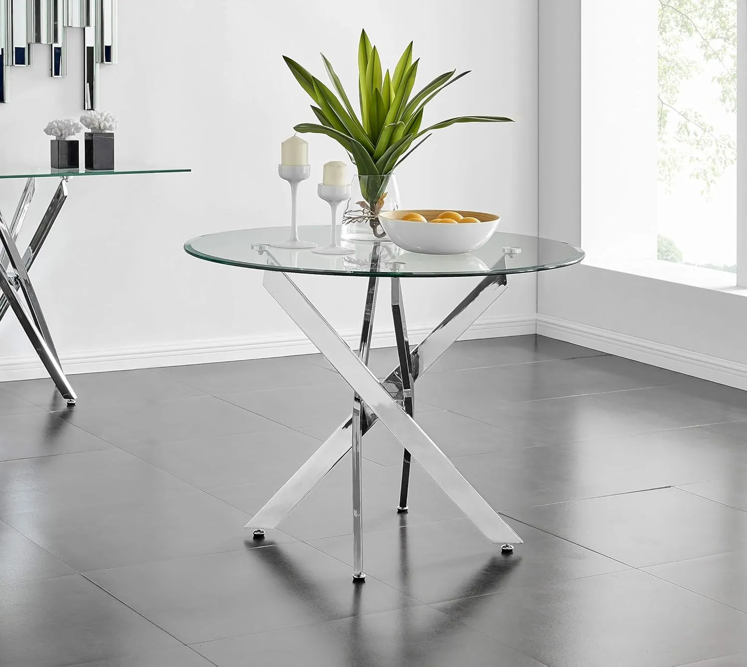 Novara Chrome Round Glass Dining Table