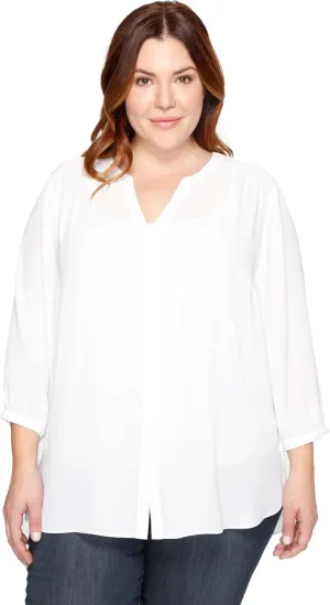 NYDJ Women’s Three-Quarter Sleeve Pintuck Blouse | Classic Lightweight Top