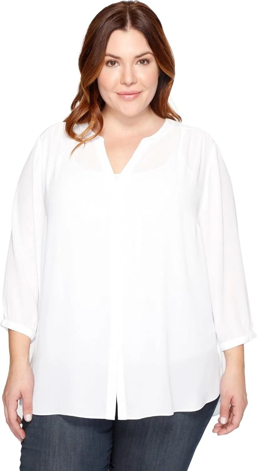 NYDJ Women’s Three-Quarter Sleeve Pintuck Blouse | Classic Lightweight Top
