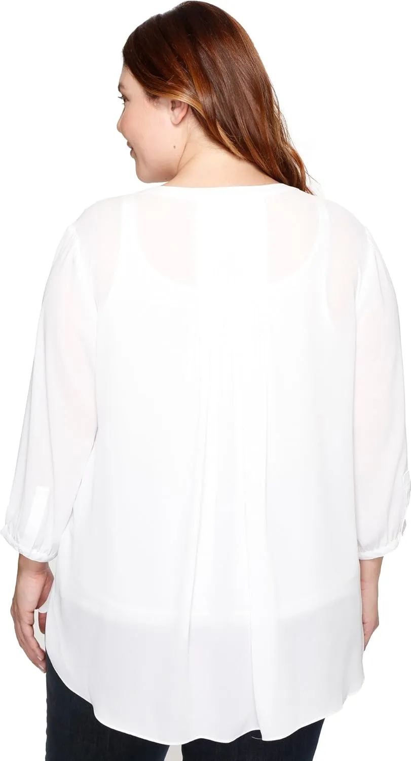 NYDJ Women’s Three-Quarter Sleeve Pintuck Blouse | Classic Lightweight Top
