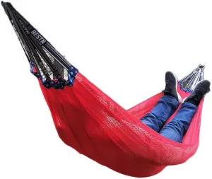 Nylon Ice Silk Camping Hammock,Cool Breathable Mesh Hammocks for OutdoorIndoor Patio Backyard for Backpacking Beach (Color : Rojo, Size : with Tying Rope 2.2m)