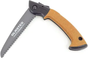 OLMSTED FORGE Hand Saw with 7 Inch Folding Blade and Push Button Lock - Portable Saw for Camping, Hiking, Hunting, Pruning, Tree Trimming, Cutting Branches