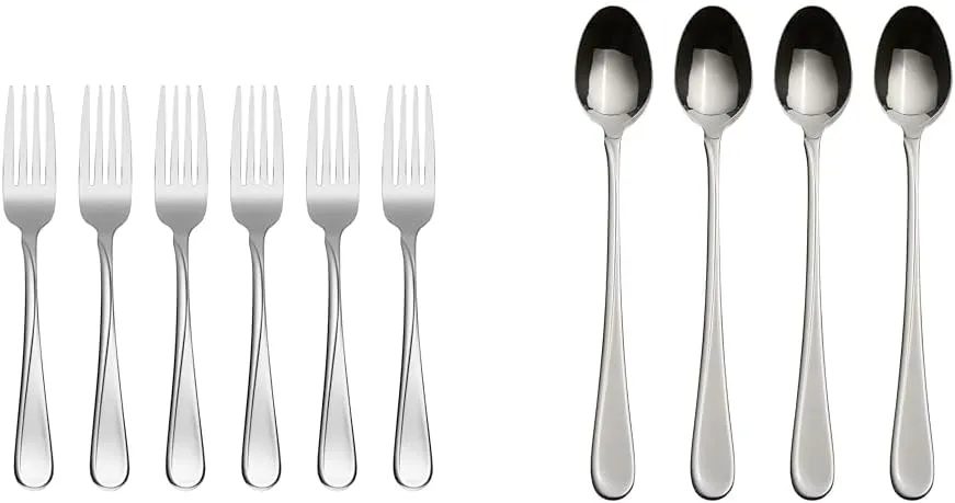 Oneida Flight Dinner Forks Set of 6 and Iced Tea Spoons Set of 4 Flatware Bundle