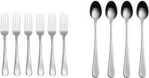 Oneida Flight Dinner Forks Set of 6 and Iced Tea Spoons Set of 4 Flatware Bundle