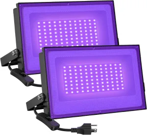Onforu 2 Pack 60W LED Black Lights, Blacklight Flood Light with Plug, IP66 Waterproof Black Lights for Dance Party, Glow in The Dark, Halloween, Body Paint, Fluorescent Poster, Neon Glow
