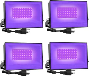Onforu 4 Pack 30W LED Black Lights, Blacklight Flood Light with Plug, IP66 Waterproof, for Halloween Party, Glow in The Dark, Stage Lighting, Aquarium, Body Paint, Fluorescent Poster, Neon Glow,Black