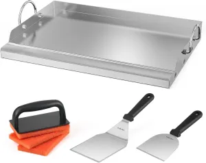 Onlyfire Griddle and Cooking Tool Kit, 18"×12.5" Outdoor Flat Top Griddle Plate with BBQ Scraper, Spatula and Scouring Pad for Gas and Charcoal Grills